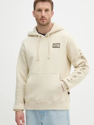 Alpha Industries bluza męska kolor beżowy z kapturem z nadrukiem 156340.300