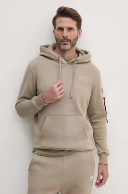 Alpha Industries bluza męska kolor beżowy z kapturem z nadrukiem