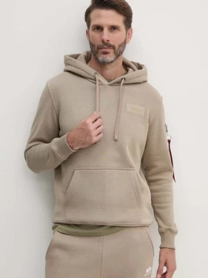 Alpha Industries bluza męska kolor beżowy z kapturem z nadrukiem