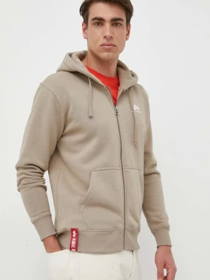 Alpha Industries bluza męska kolor beżowy z kapturem z nadrukiem