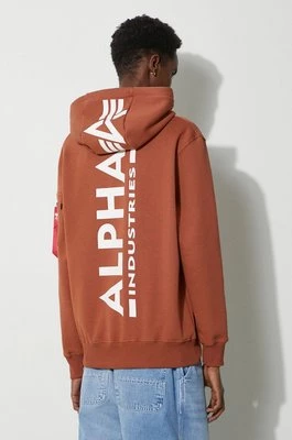 Alpha Industries bluza męska kolor brązowy z kapturem z nadrukiem