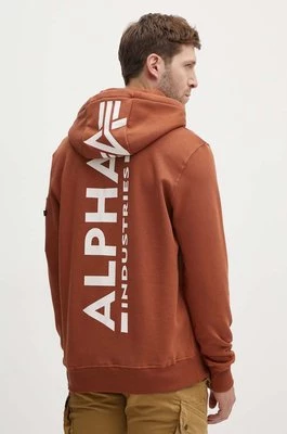 Alpha Industries bluza męska kolor brązowy z kapturem z nadrukiem
