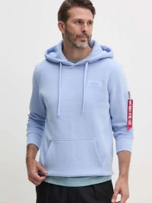 Alpha Industries bluza męska kolor niebieski z kapturem z nadrukiem