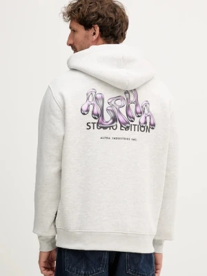 Alpha Industries bluza męska kolor szary z kapturem z nadrukiem 156339.752