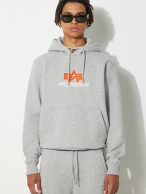 Alpha Industries bluza męska kolor szary z kapturem z nadrukiem