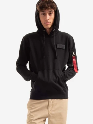 Alpha Industries bluza z kapturem męska z bawełną czarny