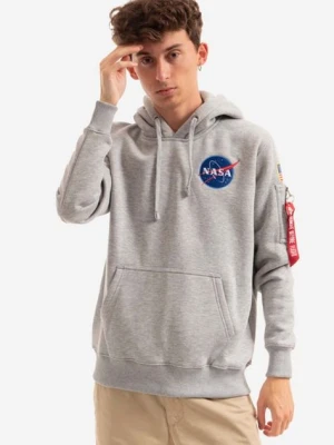 Alpha Industries bluza Space Shuttle Hoody męska kolor szary z kapturem z nadrukiem 178317.17
