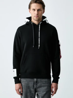 Alpha Industries bluza z kapturem męska z bawełną czarny