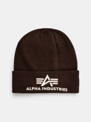 Alpha Industries czapka kolor brązowy z cienkiej dzianiny