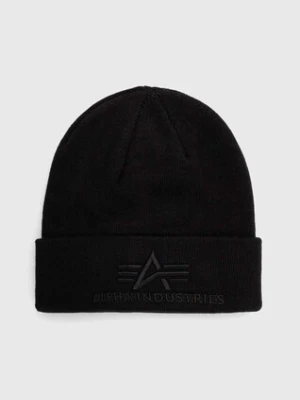 Alpha Industries czapka kolor czarny z cienkiej dzianiny