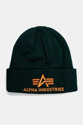 Alpha Industries czapka kolor zielony z cienkiej dzianiny