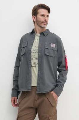 Alpha Industries koszula bawełniana męska kolor szary regular z kołnierzykiem klasycznym 138420