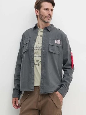 Alpha Industries koszula bawełniana męska kolor szary regular z kołnierzykiem klasycznym 138420