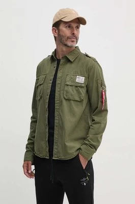 Alpha Industries koszula bawełniana męska kolor zielony regular z kołnierzykiem klasycznym 138420