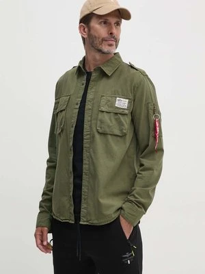 Alpha Industries koszula bawełniana męska kolor zielony regular z kołnierzykiem klasycznym 138420