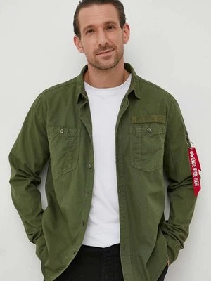 Alpha Industries koszula bawełniana męska kolor zielony regular z kołnierzykiem klasycznym