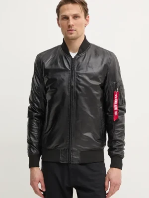 Alpha Industries kurtka bomber skórzana MA-1 Leather męska kolor czarny przejściowa 156141
