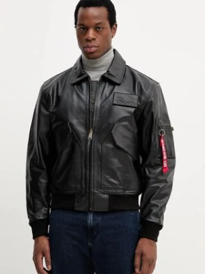 Alpha Industries kurtka skórzana kolor czarny przejściowa 100109.03