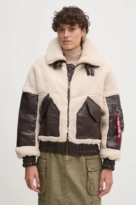 Alpha Industries kurtka Teddy PU Bomber damska kolor beżowy przejściowa oversize 148001