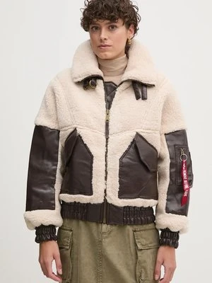 Alpha Industries kurtka Teddy PU Bomber damska kolor beżowy przejściowa oversize 148001