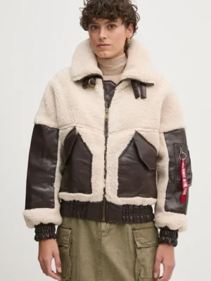 Alpha Industries kurtka Teddy PU Bomber damska kolor beżowy przejściowa oversize 148001