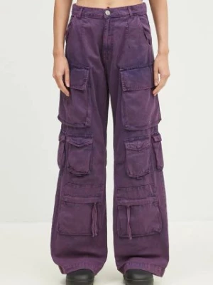 Alpha Industries spodnie bawełniane Multipocket Pant kolor fioletowy szerokie high waist 148022