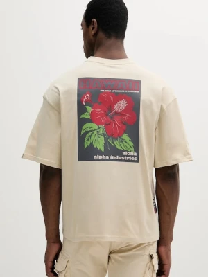 Alpha Industries t-shirt bawełniany Aloha Flower T BP męski kolor beżowy z nadrukiem 156523