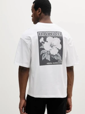 Alpha Industries t-shirt bawełniany Aloha Flower T BP męski kolor biały z nadrukiem 156523