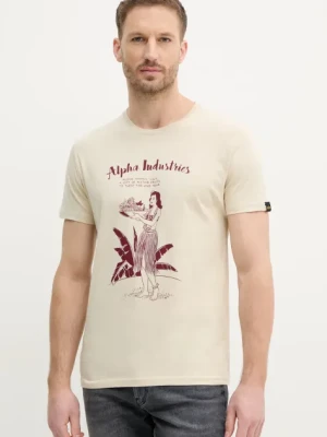 Alpha Industries t-shirt bawełniany Alpha Hawaii T męski kolor beżowy z nadrukiem 156525