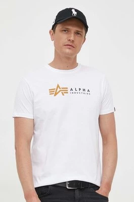 Alpha Industries t-shirt bawełniany Alpha Label T kolor biały z nadrukiem 118502 09 118502.09-BIALY