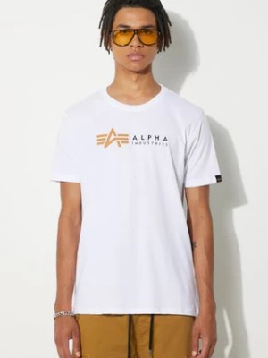 Alpha Industries t-shirt bawełniany  Alpha Label T kolor biały z nadrukiem 118502 09 118502.09-BIALY