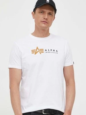 Alpha Industries t-shirt bawełniany Alpha Label T kolor biały z nadrukiem 118502 09 118502.09-BIALY