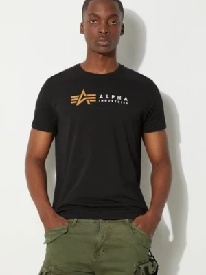 Alpha Industries t-shirt bawełniany  Alpha Label T kolor czarny z nadrukiem 118502 03 118502.03-CZARNY