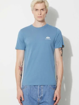 Alpha Industries t-shirt bawełniany Basic T Small Logo męski kolor niebieski gładki 188505.538