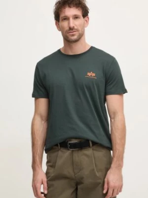 Alpha Industries t-shirt bawełniany Basic T Small Logo męski kolor turkusowy gładki 188505.353