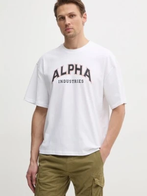 Alpha Industries t-shirt bawełniany College męski kolor biały z nadrukiem 146501