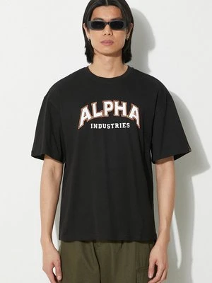 Alpha Industries t-shirt bawełniany College męski kolor czarny z nadrukiem 146501