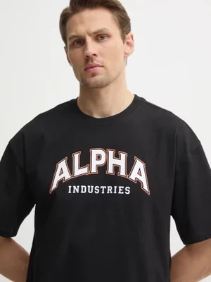 Alpha Industries t-shirt bawełniany College męski kolor czarny z nadrukiem 146501