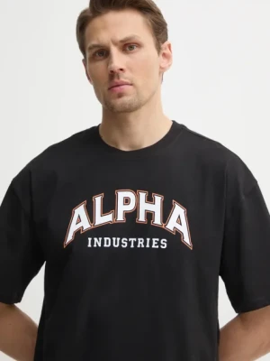 Alpha Industries t-shirt bawełniany College męski kolor czarny z nadrukiem 146501