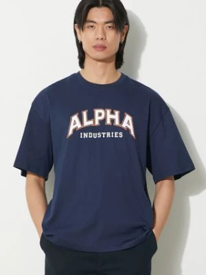 Alpha Industries t-shirt bawełniany College męski kolor granatowy z nadrukiem 146501