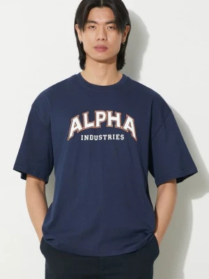 Alpha Industries t-shirt bawełniany College męski kolor granatowy z nadrukiem 146501