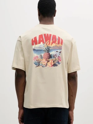Alpha Industries t-shirt bawełniany Hawaii Aloha T BP męski kolor beżowy wzorzysty 156535