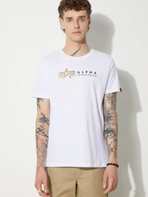 Alpha Industries t-shirt bawełniany  Label kolor biały z nadrukiem 118502FP 09 118502FP.09-BIALY