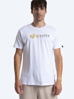 Alpha Industries t-shirt bawełniany Label kolor biały z nadrukiem 118502FP 09 118502FP.09-BIALY