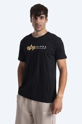 Alpha Industries t-shirt bawełniany Label kolor czarny z nadrukiem 118502FP 03 118502FP.03-CZARNY