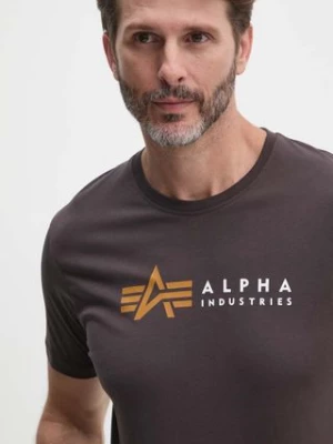 Alpha Industries t-shirt bawełniany Label męski kolor brązowy z nadrukiem 118502