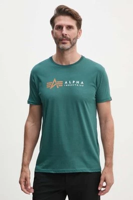 Alpha Industries t-shirt bawełniany Label męski kolor zielony z nadrukiem 118502