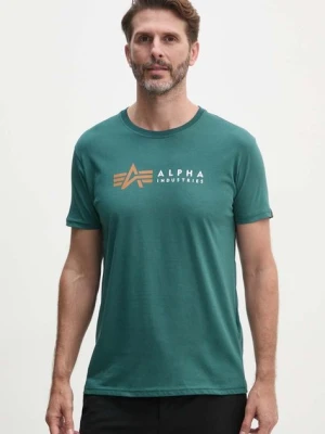 Alpha Industries t-shirt bawełniany Label męski kolor zielony z nadrukiem 118502