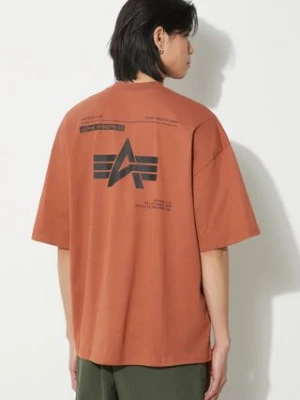 Alpha Industries t-shirt bawełniany Logo BP męski kolor brązowy gładki 146507