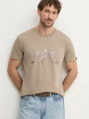 Alpha Industries t-shirt bawełniany męski kolor beżowy z nadrukiem 100501CB